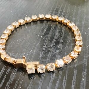 Gold Crystal Tennis Bracelet - Sparkling Round Stones